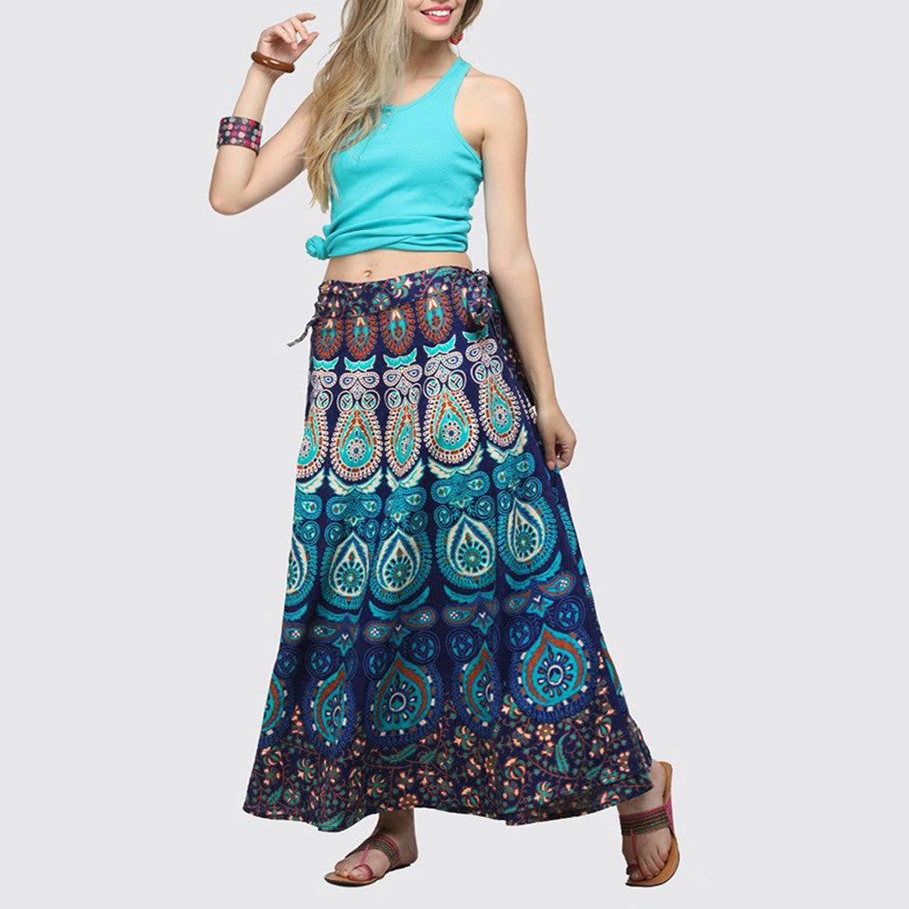 New Printed Retro Style Long Flow Skirt