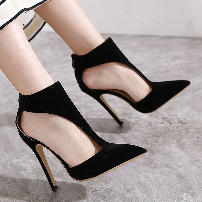 Sensual Hollow Pointed Stiletto Heels, Suede