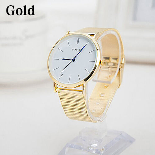 Women's Geneva Stainless Steel Mesh Band Analog Quartz Wrist Watch