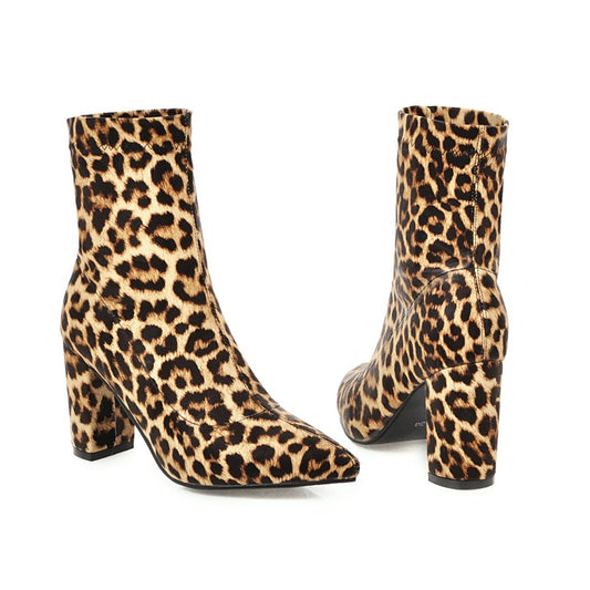 $20 OFF!!! Pointed Toe Cheetah Print Mid-Cut Boots