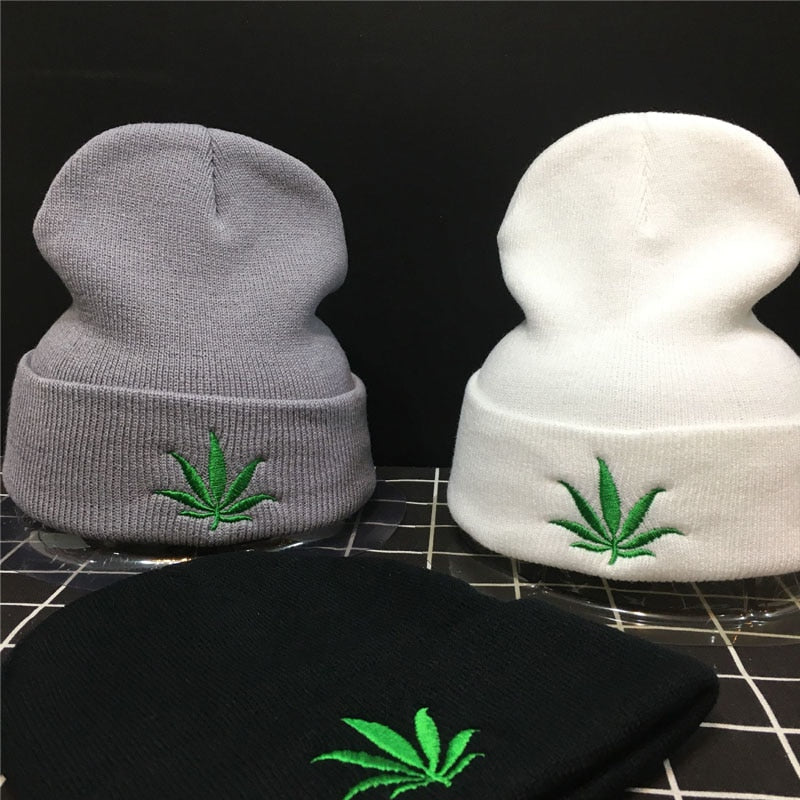 New Fashion Men Women Winter Hip Hop Punk Black Weed Leaf Beanie Hats Knitting Woolen Cap Skullies - The Styky Shack