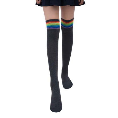 Women Girl Rainbow Stripe Tube Dress Over the Knee Thigh High Cosplay Socks