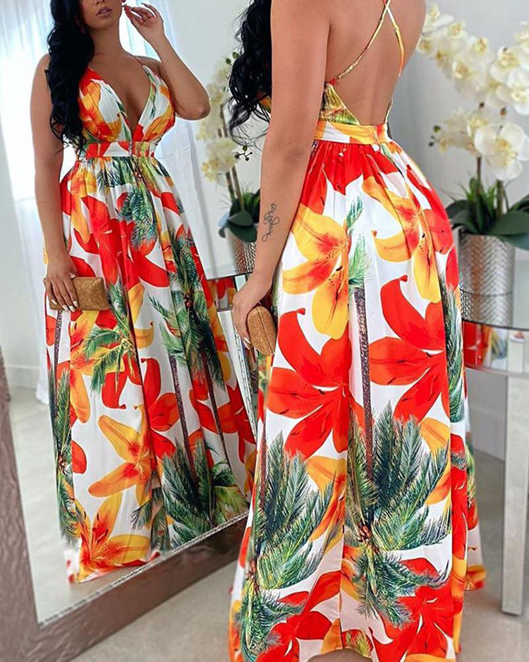 Lovely Exotic Island Print Halter Dress