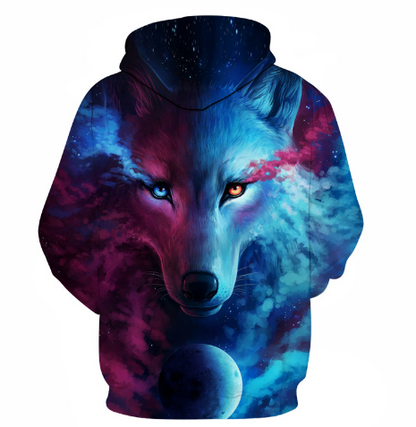 Sudadera con capucha con estampado de lobo para hombre, sudadera 3D