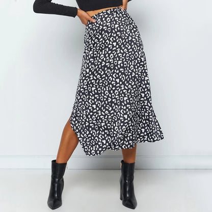 Sexy Leopard Wrap Skirt Print Chiffon Split Skirt Casual Fashion Long Skirts for Women Spring Summer Clothes Zipper Elegant