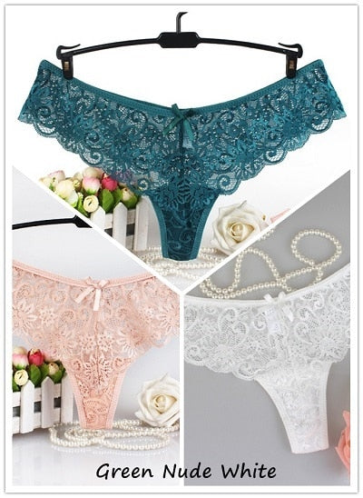 Set of 3 Sexy Lace Thong Low-Rise Panties