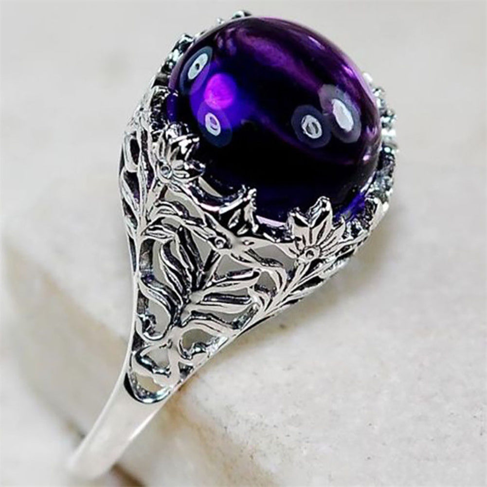 Vintage Women Faux Amethyst Finger Ring Wedding Prom Club Party Jewelry Gift