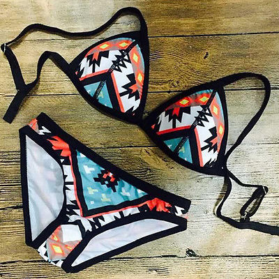 Vintage print triangle bikini