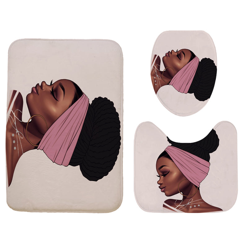 African Girl Waterproof Shower Curtain Non-slip Mats Bath Carpets Toilet Seat Cover Floor Mat - The Styky Shack