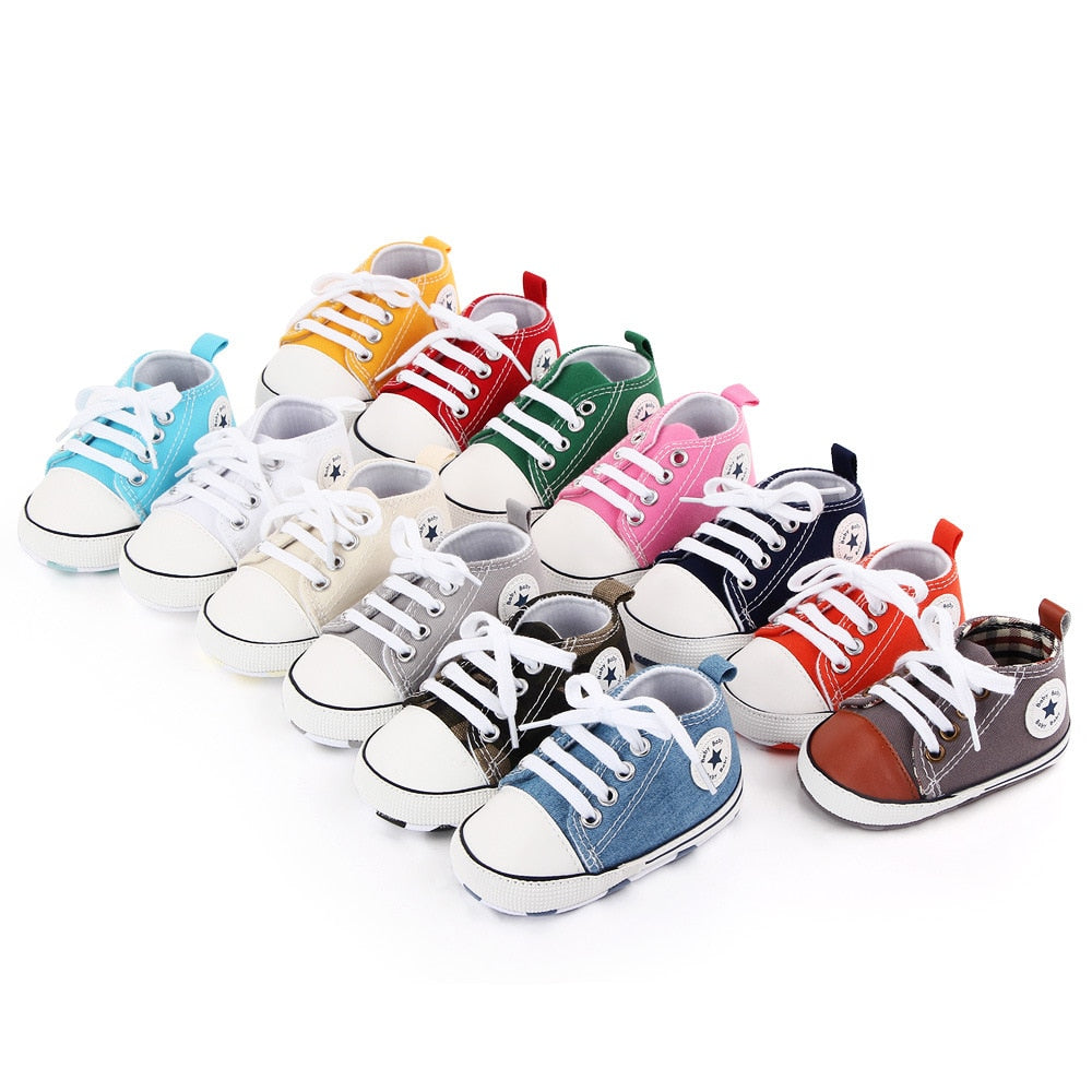 Baby Shoes Boy Girl Star Solid Sneaker Cotton Soft Anti-Slip Sole Newborn Infant First Walkers Toddler Casual Canvas Crib Shoes - The Styky Shack