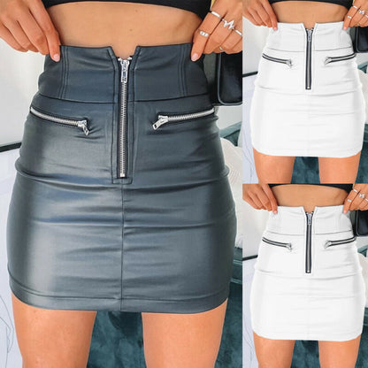 Womens PU Leather Zipper Skirt High Waist Pencil Evening Party Club Wear Bodycon Short Mini Skirt