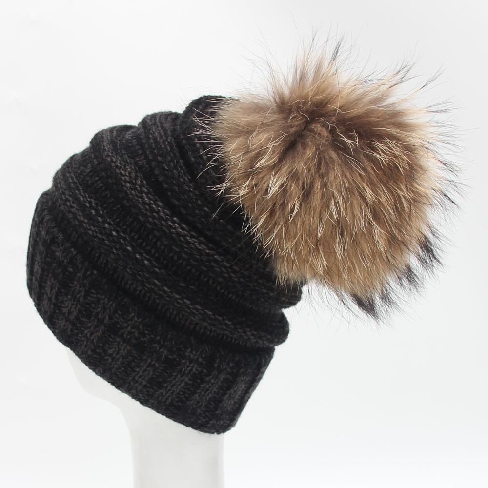 Winter Super 15cm Really Baby The Ball Raccoon Hair Decorate Wool Hats