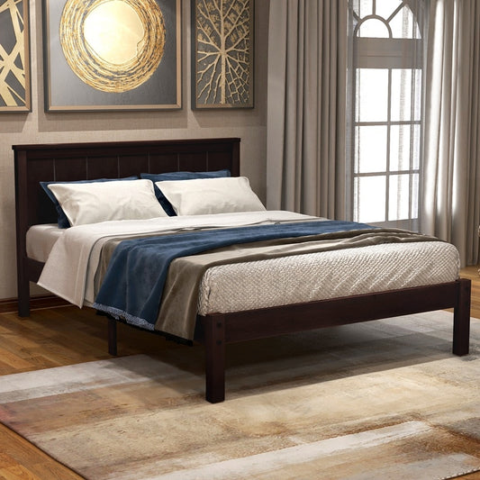 Cama de plataforma de madera con cabecera, cama de diseño de listones de madera/muebles de dormitorio de tamaño King/Queen/individual