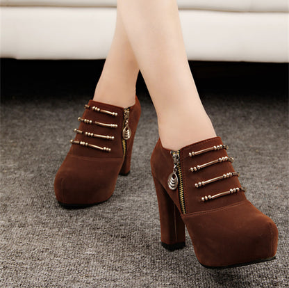 Ankle Boots Thick High Heel Pointed Toe Flock Platform