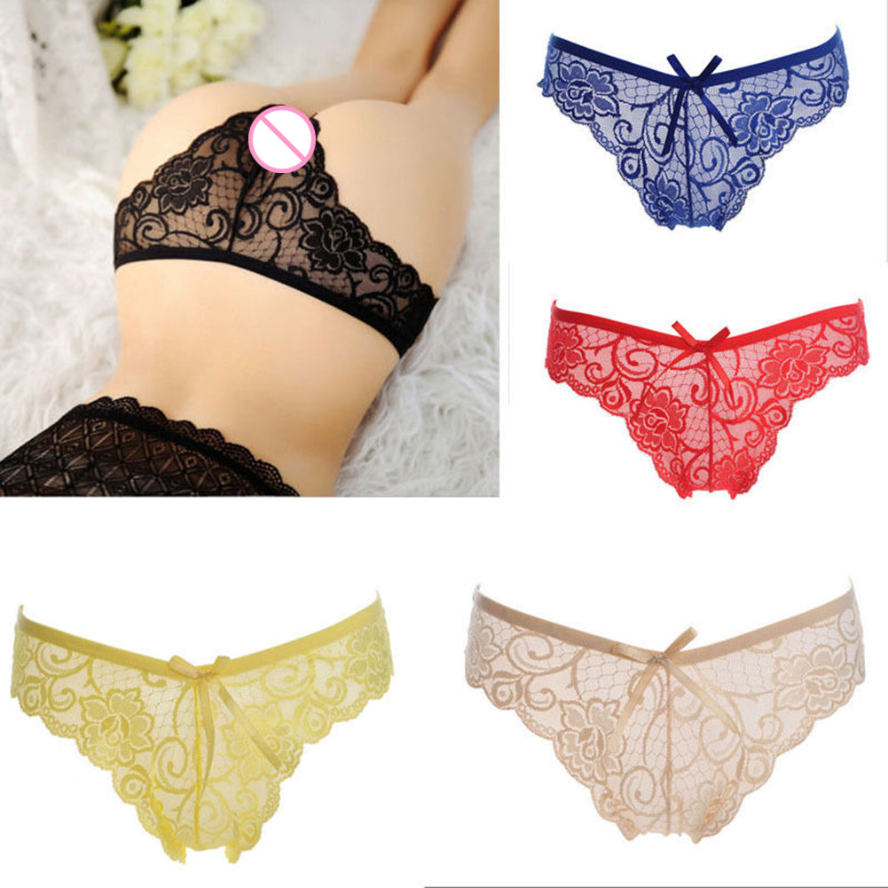 Women Sexy Lace See-through V-string Briefs Panties Thongs G-string