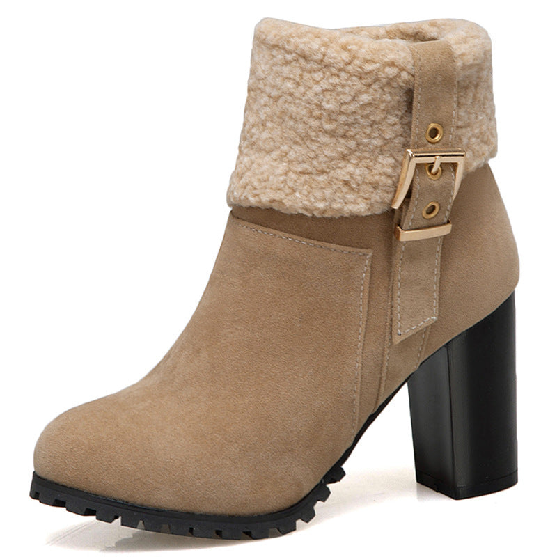 Warm high-heeled lamb wool snow boots