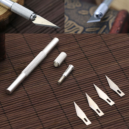 Wood Carving Cutter Sculpting Cutting Tool Hand Craft Knife + 5 Blades