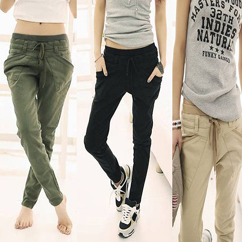 Women Sport Stretch Little Feet Harem Pant Slack Casual Trousers Lacing Jeans