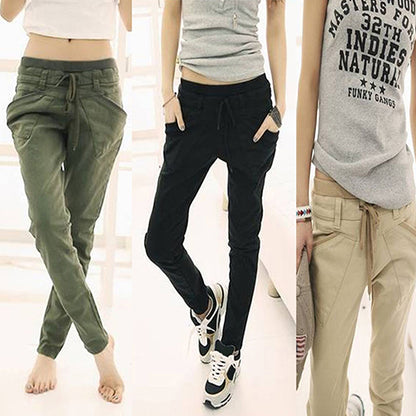 Women Sport Stretch Little Feet Harem Pant Slack Casual Trousers Lacing Jeans