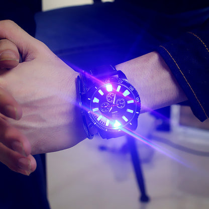 Reloj de pulsera analógico de cuarzo de piel sintética con luz LED para hombre y mujer, regalo de Navidad para parejas