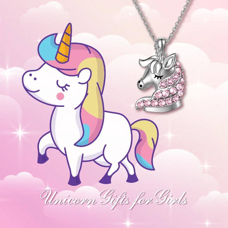 Collar de Unicornio con Cristales Rosados ​​en Plata de Ley .925