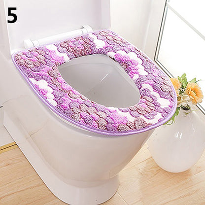 Bathroom Flower Pattern Soft Warm Toilet Cover Seat Lid Pad Mat Seat Cushion