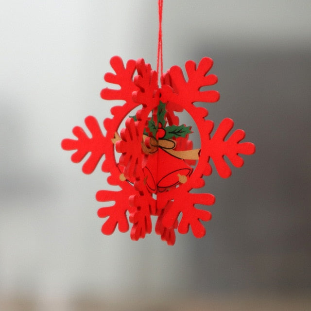 1PC 2D 3D Christmas Ornament Wooden Hanging Pendants Star Xmas Tree Bell Christmas Decorations For Home Party New Year Navidad - The Styky Shack