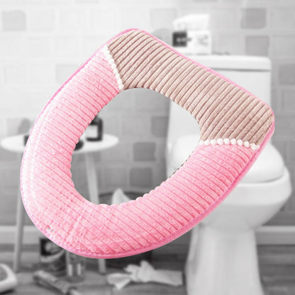 Funda para asiento de inodoro de baño, asiento de inodoro con hebilla adhesiva, rayas de pana gruesas, cojín para lavabo de baño impermeable y cálido para invierno