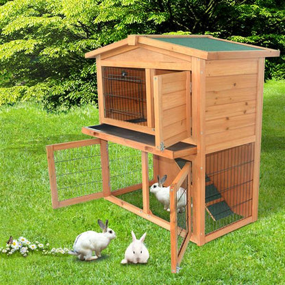 40" Triangle Roof Waterproof Wooden Rabbit Hutch A-Frame Pet Cage Wood Small House Chicken Coop Natu