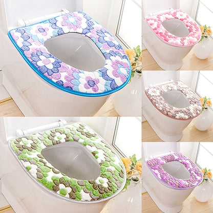 Bathroom Flower Pattern Soft Warm Toilet Cover Seat Lid Pad Mat Seat Cushion