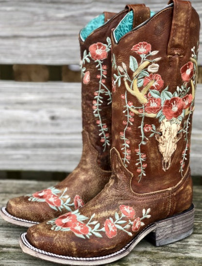 Botas de jinete con bordado floral para mujer