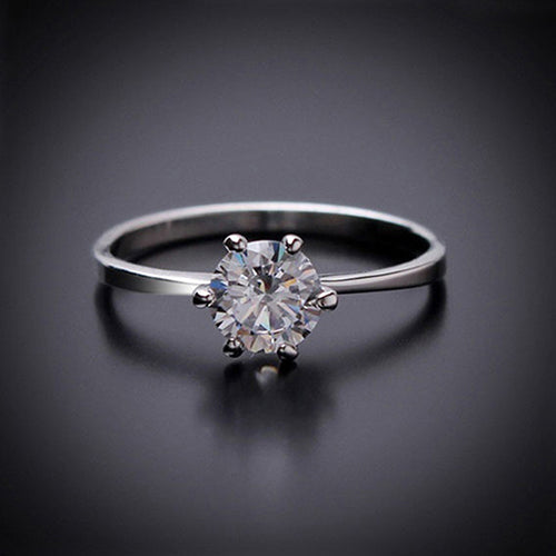 Women's Luxury Silver Plated Big Round Zircon Wedding Engagement Ring Jewelry