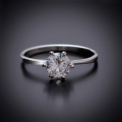 Women's Luxury Silver Plated Big Round Zircon Wedding Engagement Ring Jewelry