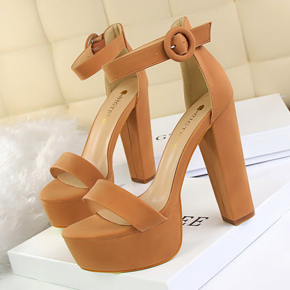 Platform belt buckle sandals