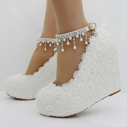 Women's Slope Heel Lace High-heeled Shoes