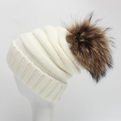 Winter Super 15cm Really Baby The Ball Raccoon Hair Decorate Wool Hats