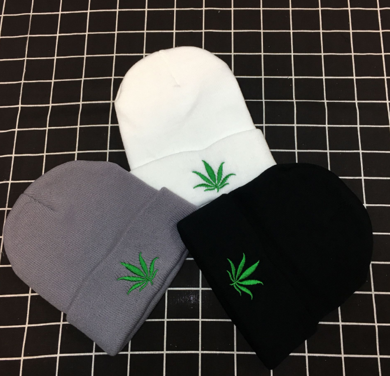 New Fashion Men Women Winter Hip Hop Punk Black Weed Leaf Beanie Hats Knitting Woolen Cap Skullies - The Styky Shack