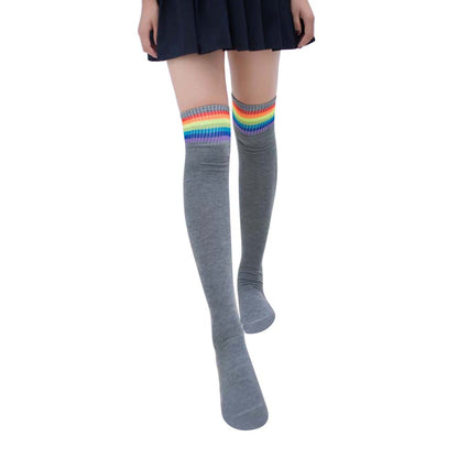 Women Girl Rainbow Stripe Tube Dress Over the Knee Thigh High Cosplay Socks