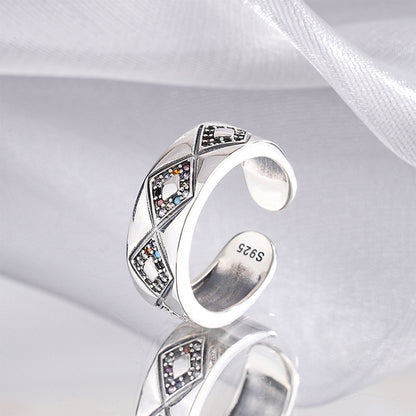 .925 Sterling Silver Diamond Multi Color Zircon Angel Eye Ring