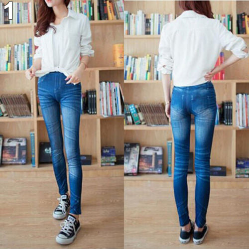 Women Fashion Sexy Slim Imitated Jeans Skinny Stretchy Jeggings Pants Leggings