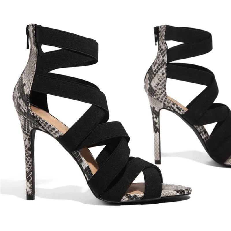 ON SALE!!! 50% OFF!!! High heels with cross ties snake pattern