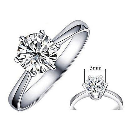 Women's Luxury Silver Plated Big Round Zircon Wedding Engagement Ring Jewelry