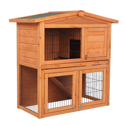 40" Triangle Roof Waterproof Wooden Rabbit Hutch A-Frame Pet Cage Wood Small House Chicken Coop Natu