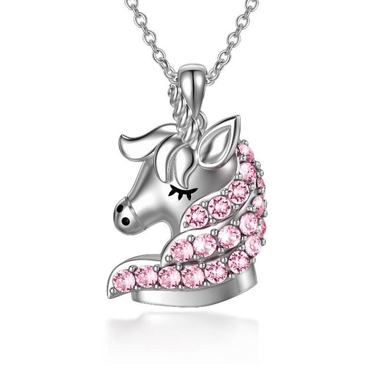 Collar de Unicornio con Cristales Rosados ​​en Plata de Ley .925