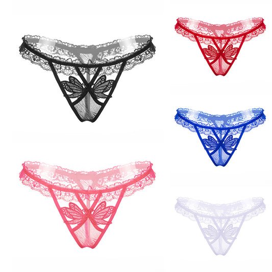 Women Sexy Butterfly See Through Lace Low Waist Panties Thong Briefs Underwear