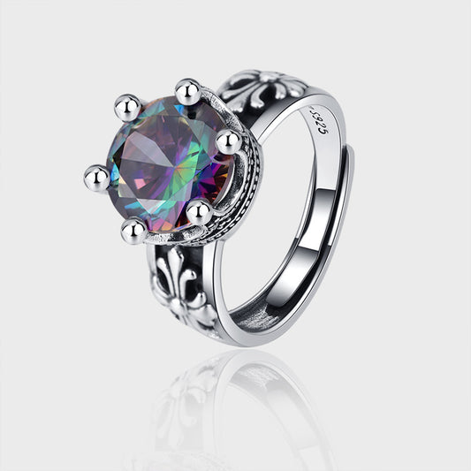 .925 Sterling Silver Multi-color Zircon Crown Ring