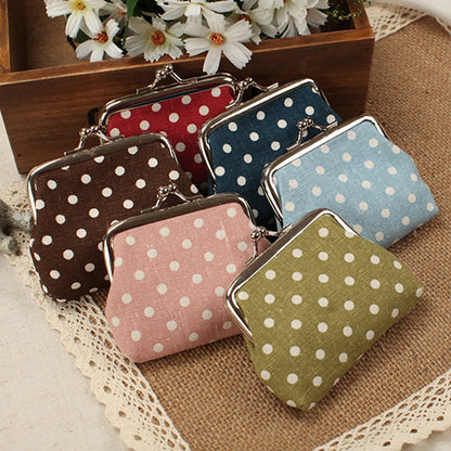 Women's Mini Polka Dot Cotton Coin Purse Twist Clip Framed Change Bag Wallet