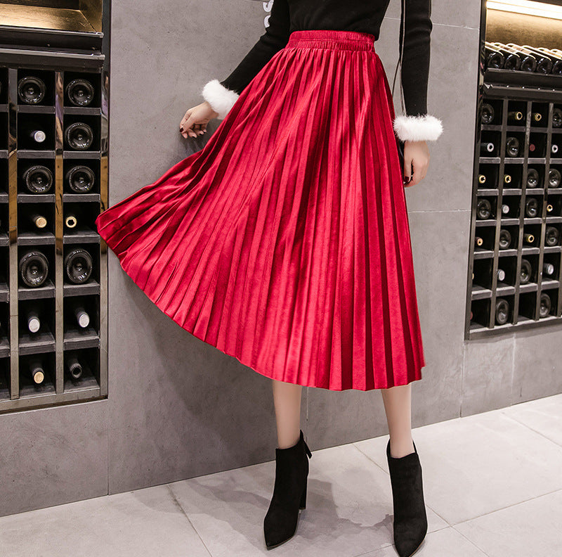 Pleated Mid-length A-line Skirt