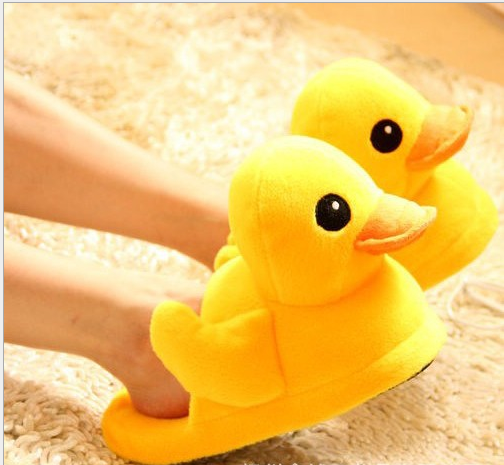 Winter Women Warm Indoor Slippers Ladies Fashion Cute Yellow Duck Shoes Women's Soft Short Furry Plush Home Floor Slipper