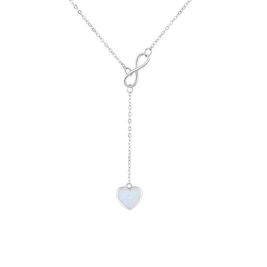 Infinite Love Necklace 925 Sterling Silver Opal Love Heart Necklace Pendant Endless
